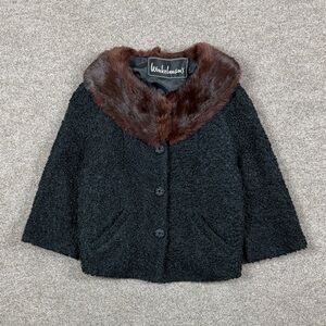 Vintage Black Persian Lamb Short Button Front Jacket Women’s M/L Mink Fur Collar